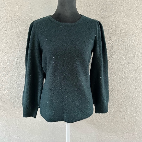 Chico's Sweaters - Chico's Green Crewneck Sweater with Metallic Detail | Size 4 | Holiday Style
